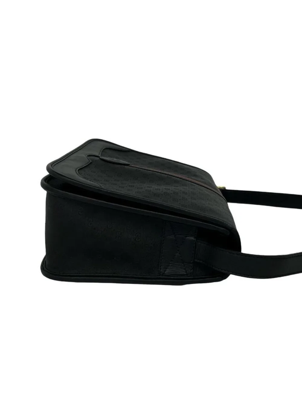 Gucci Vintage Sherry Line Micro GG Logo Leather Shoulder Bag Pochette Black